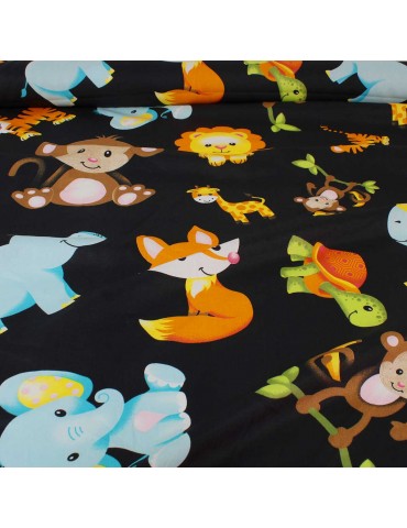 Tissu Cretonne imprimé animaux noir