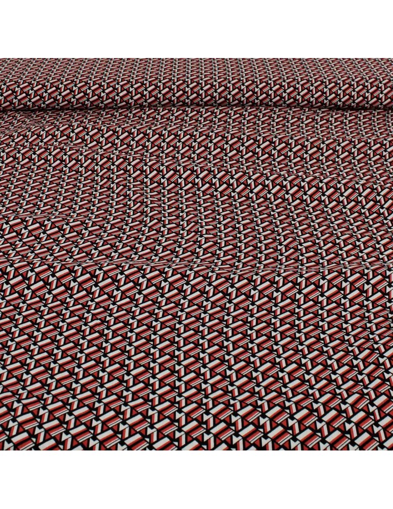 Tissu viscose géométrique rouge/noir