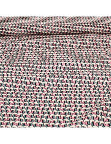 Tissu viscose formes géométriques rose