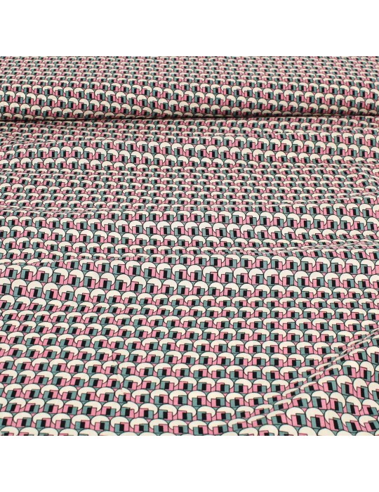 Tissu viscose formes géométriques rose