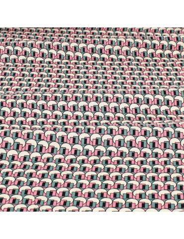Tissu viscose formes géométriques rose