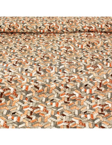 Tissu viscose imprimé chevrons orange/gris