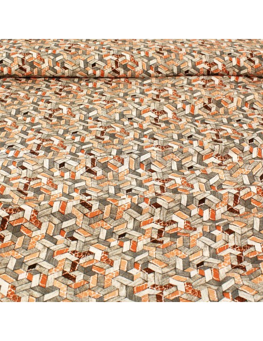 Tissu viscose imprimé chevrons orange/gris