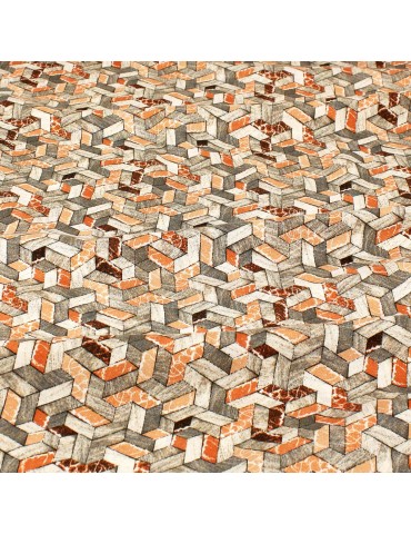 Tissu viscose imprimé chevrons orange/gris