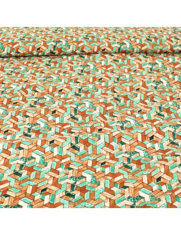 Tissu viscose imprimé chevrons vert/marron