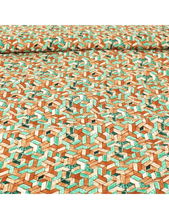 Tissu viscose imprimé chevrons vert/marron