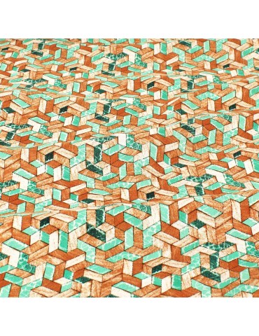 Tissu viscose imprimé chevrons vert/marron