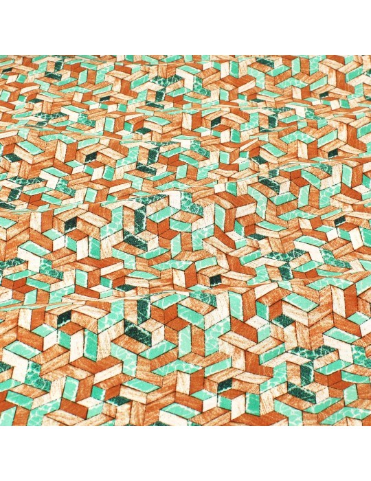 Tissu viscose imprimé chevrons vert/marron