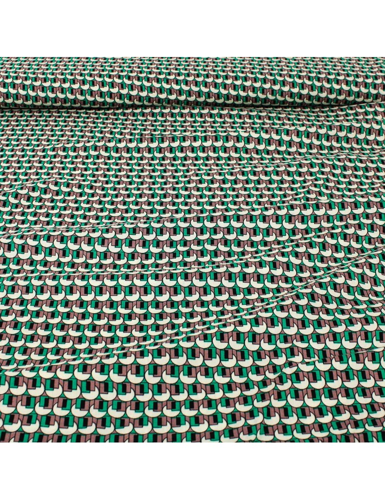 Tissu viscose formes géométriques vert