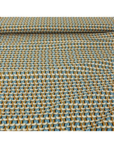 Tissu viscose formes géométriques bleu
