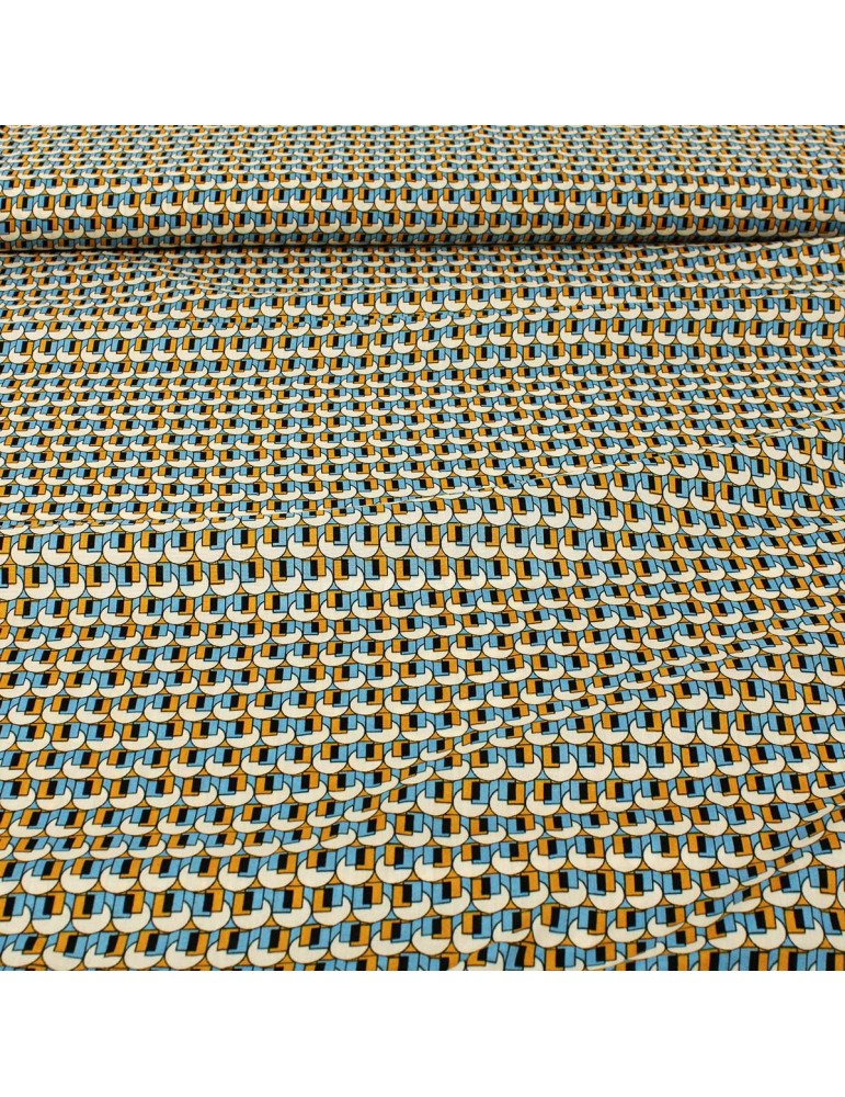 Tissu viscose formes géométriques bleu