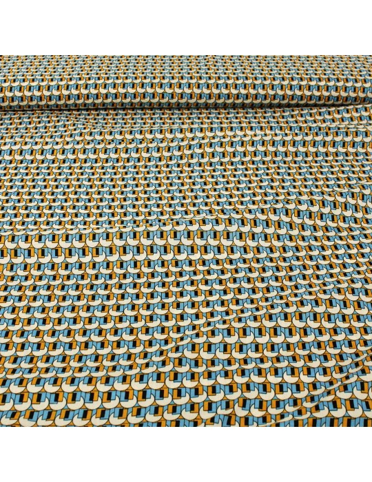 Tissu viscose formes géométriques bleu