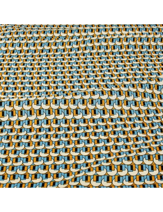 Tissu viscose formes géométriques bleu