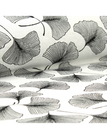 Tissu jacquard ginkgo biloba blanc