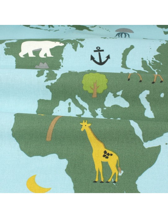 Tissu demi panama carte du monde