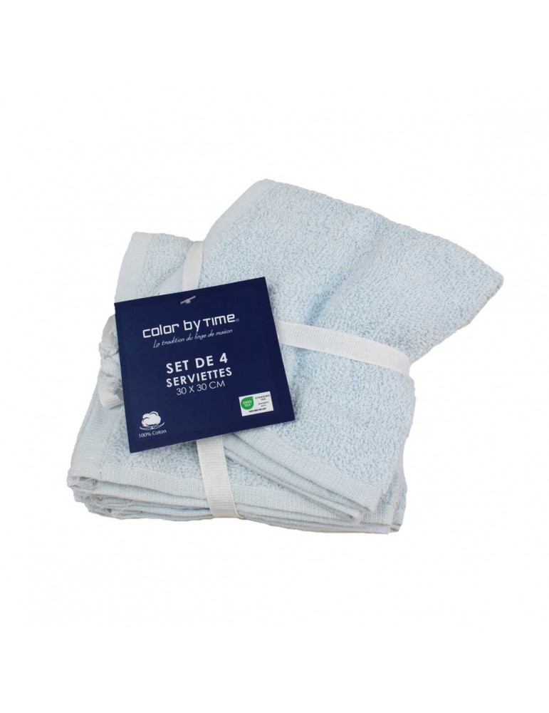 Set de 4 serviettes de toilette bleues claires 30 x 30 cm Set de 4 serviettes de toilette bleues claires 30 x 30 cm