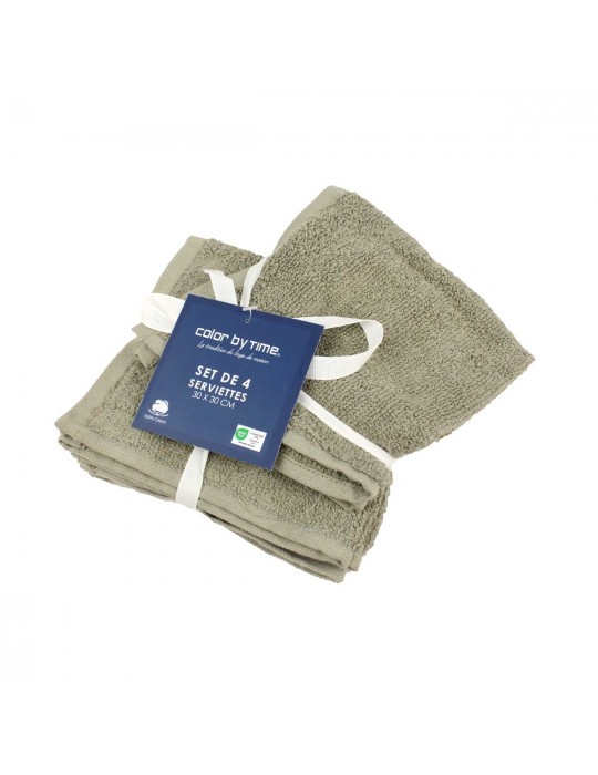 Set de 4 serviettes de toilette taupes 30 x 30 cm