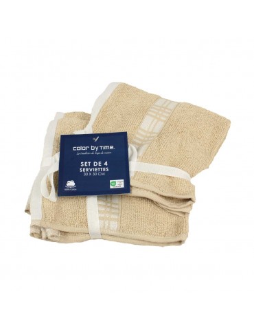Set de 4 serviettes de toilette beiges claires 30 x 30 cm