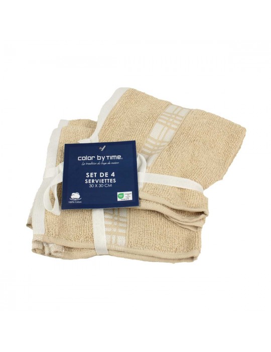 Set de 4 serviettes de toilette beiges claires 30 x 30 cm