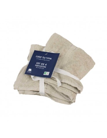 Set de 4 serviettes de toilette beiges 30 x 30 cm