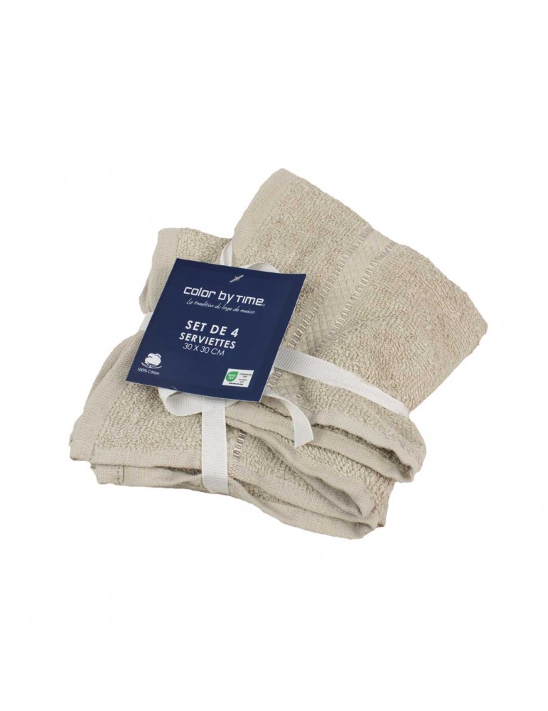Set de 4 serviettes de toilette beiges 30 x 30 cm Set de 4 serviettes de toilette beiges 30 x 30 cm