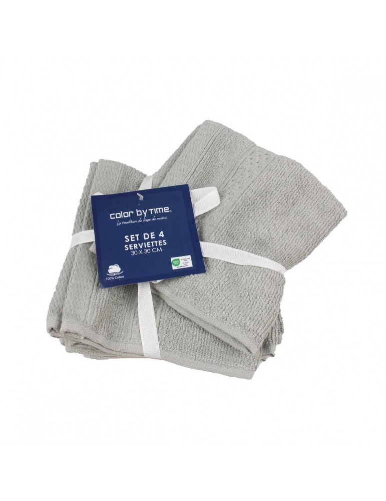 Set de 4 serviettes de toilette grises 30 x 30 cm Set de 4 serviettes de toilette grises 30 x 30 cm