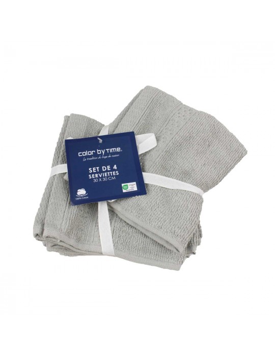 Set de 4 serviettes de toilette grises 30 x 30 cm