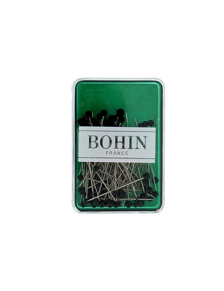Boîte de 80 épingles extra fines à tête de verre noire 30 mm
