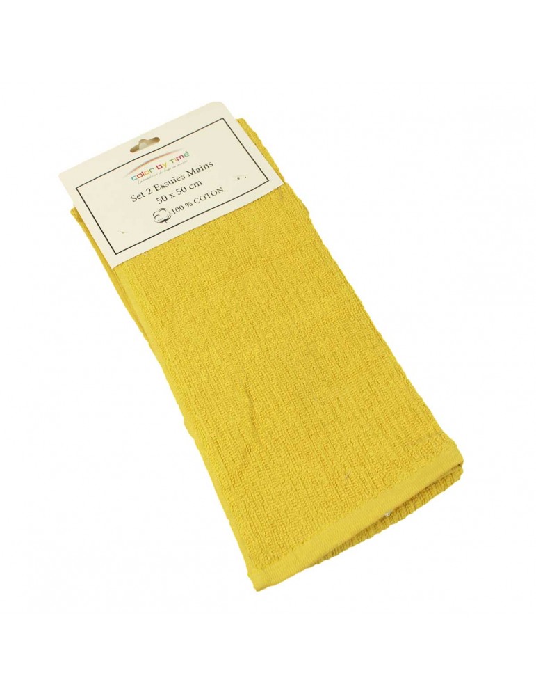Set de 2 essuie-mains éponge moutarde 50 x 50 cm Set de 2 essuie-mains éponge moutarde 50 x 50 cm