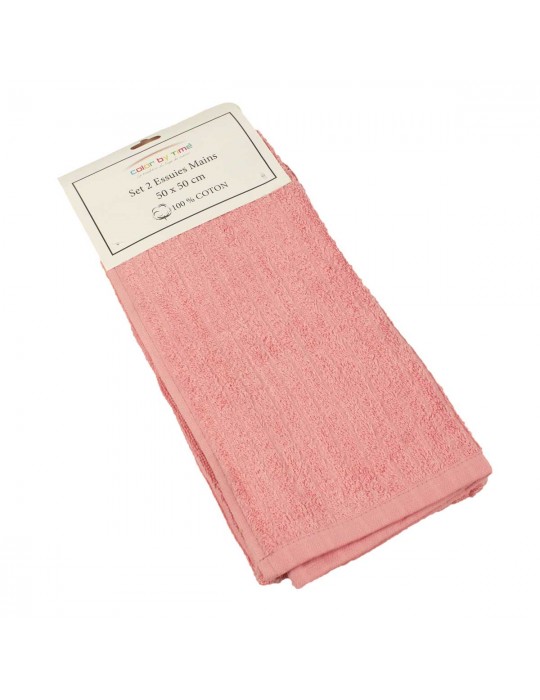 Set de 2 essuie-mains éponge rose 50 x 50 cm