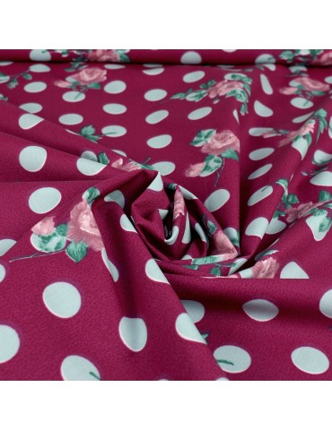 Coupon cretonne fleurs/gros pois 290 x 150 cm violet