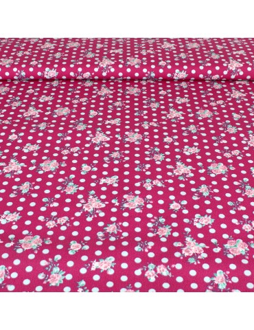 Coupon cretonne fleurs/petits pois 290 x 150 cm violet