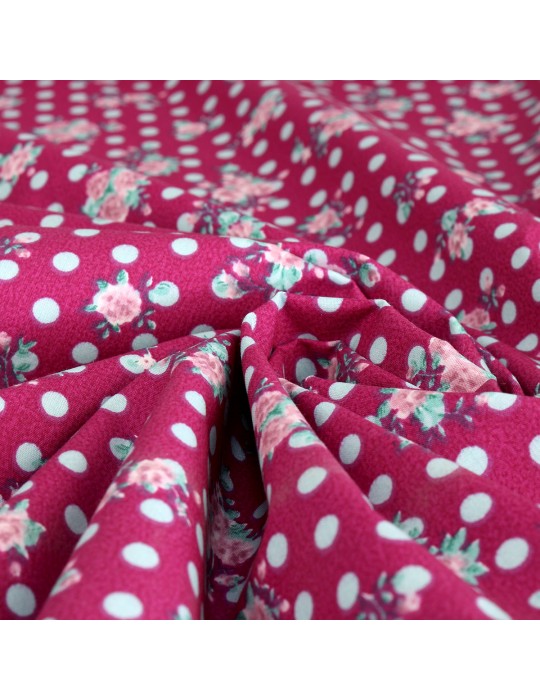 Coupon cretonne fleurs/petits pois 290 x 150 cm violet