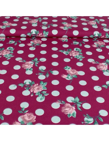 Coupon cretonne fleurs/gros pois 200 x 150 cm violet