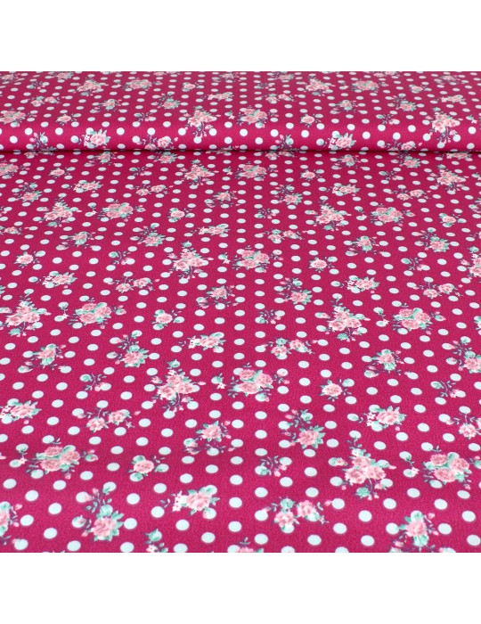 Coupon cretonne fleurs/petits pois 200 x 150 cm violet