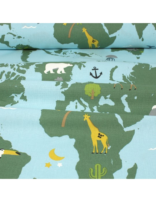 Coupon demi panama carte du monde 50 x 140 cm
