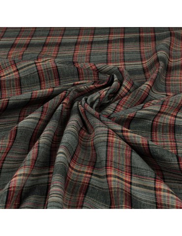 Tissu coton carreaux gris/rouge