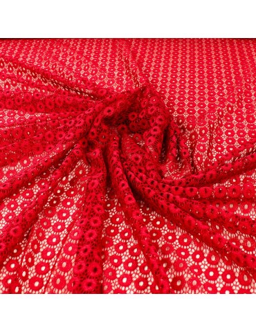 Tissu dentelle à ronds rouge