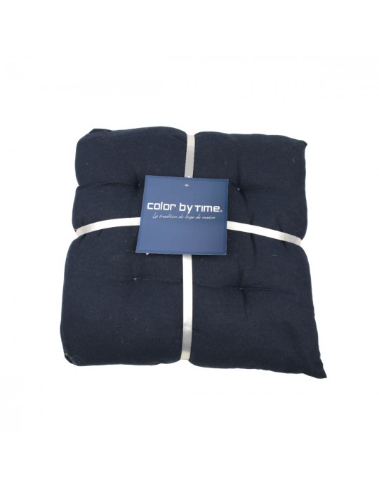 Set de 2 galettes de chaise uni jean 40 x 40 cm