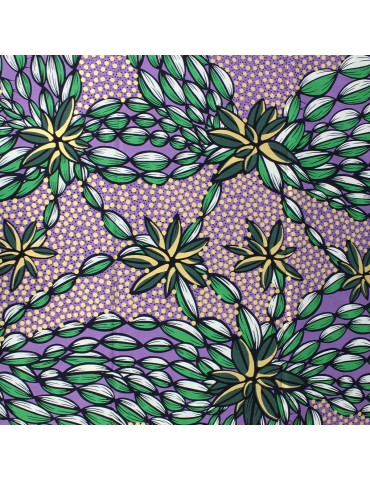Tissu wax hollandais 100 % coton africain violet/vert