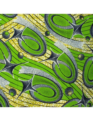 Tissu wax hollandais 100 % coton africain vert/jaune