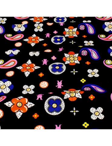 Coupon coton fantaisie noir 50 x 140 cm