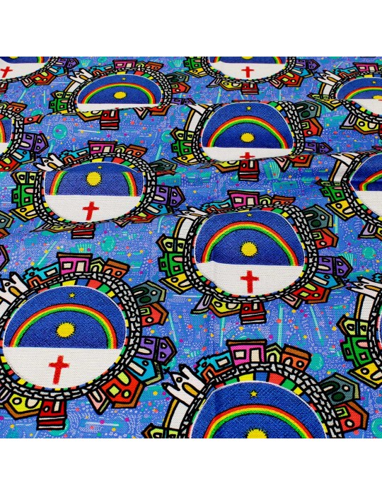 Coupon coton humanité bleu 50 x 140 cm