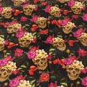 Coupon coton crâne fleuri noir 50 x 140 cm Coupon coton crâne fleuri noir 50 x 140 cm