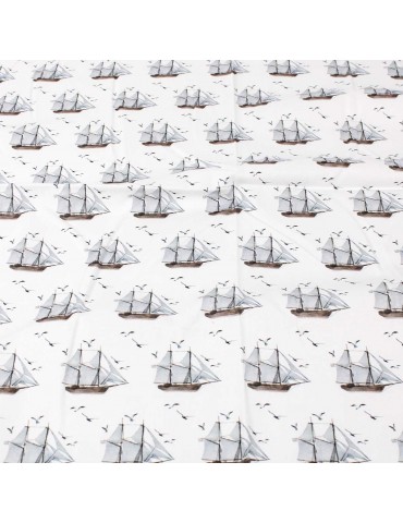 Coupon coton voiliers blanc 50 x 140 cm