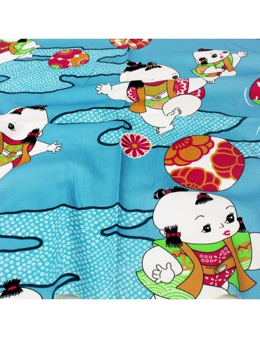 Coupon coton enfants bleu 50 x 140 cm