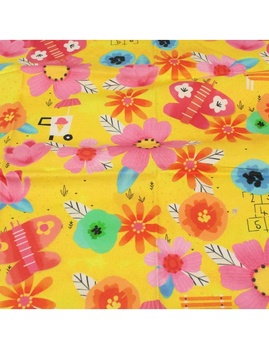 Coupon patchwork fleurs/insectes jaune 45 x 50 cm