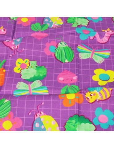 Coupon patchwork insectes/végétal violet 45 x 50 cm