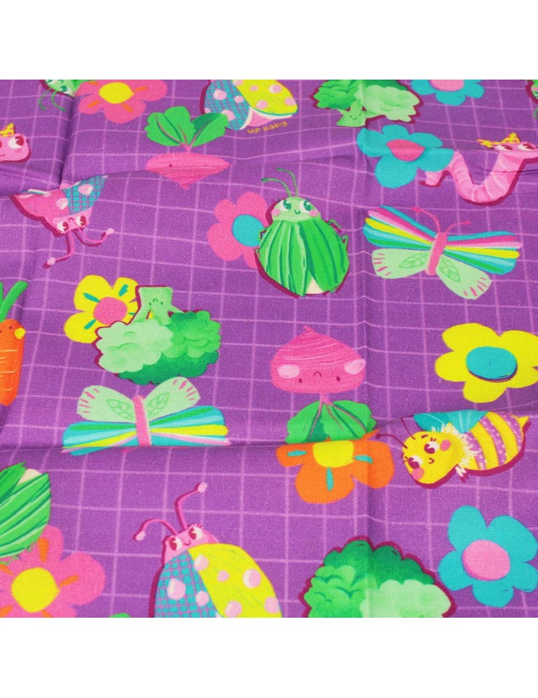 Coupon patchwork insectes/végétal violet 45 x 50 cm Coupon patchwork insectes/végétal violet 45 x 50 cm