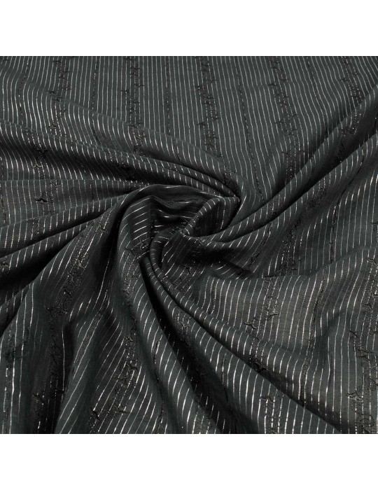Tissu voile brodé argent/noir
